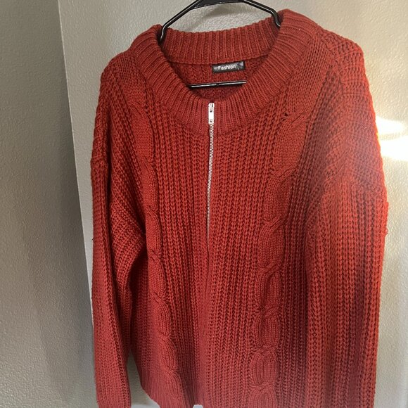 Chunky Knit Open Front Long Sleeve Short Cardigan with Zipper - Picture 4 of 5